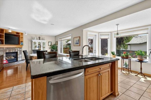 23 Cranfield Crescent Se, Calgary, AB - Indoor Photo Showing Kitchen With Fireplace With Double Sink