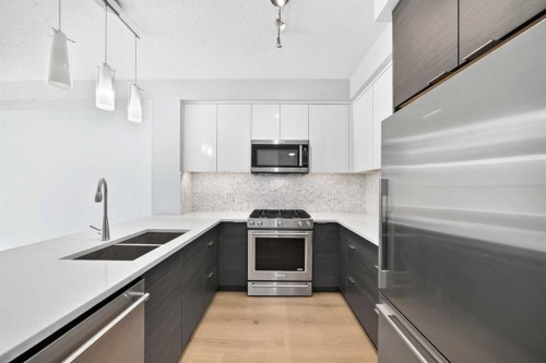 1210-95 Burma Star Road Sw, Calgary, AB - Indoor Photo Showing Kitchen With Stainless Steel Kitchen With Double Sink With Upgraded Kitchen