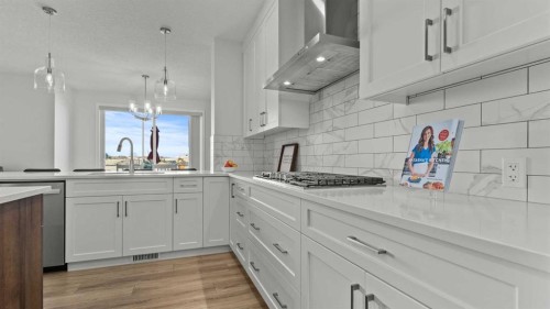 152 Threepoint Cove, Okotoks, AB - Indoor Photo Showing Kitchen With Upgraded Kitchen