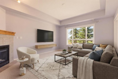 113-60 Sierra Morena Landing Sw, Calgary, AB - Indoor Photo Showing Living Room With Fireplace