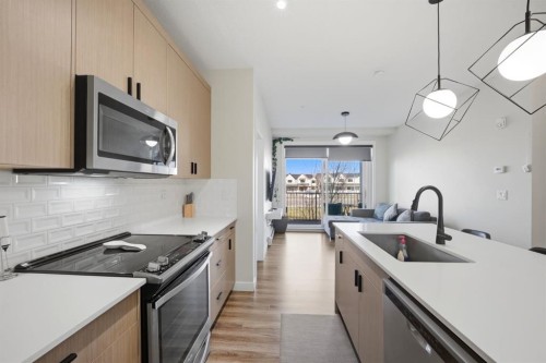 213-400 Auburn Meadows Common Se, Calgary, AB - Indoor Photo Showing Kitchen With Upgraded Kitchen