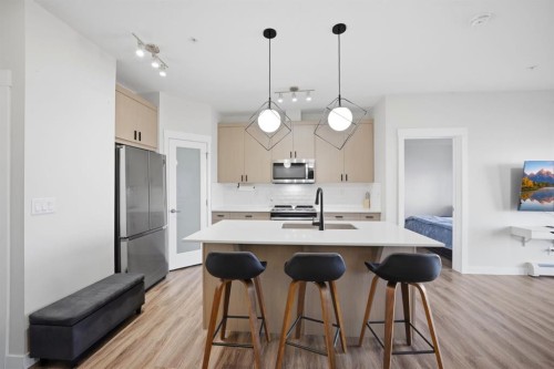 213-400 Auburn Meadows Common Se, Calgary, AB - Indoor Photo Showing Kitchen With Upgraded Kitchen