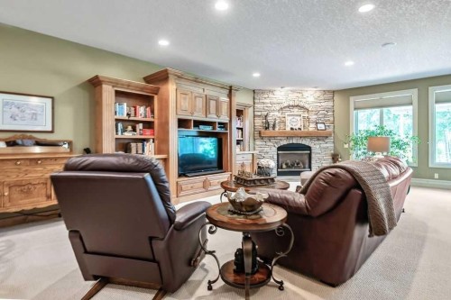 117 West Terrace Point, Cochrane, AB - Indoor Photo Showing Living Room With Fireplace