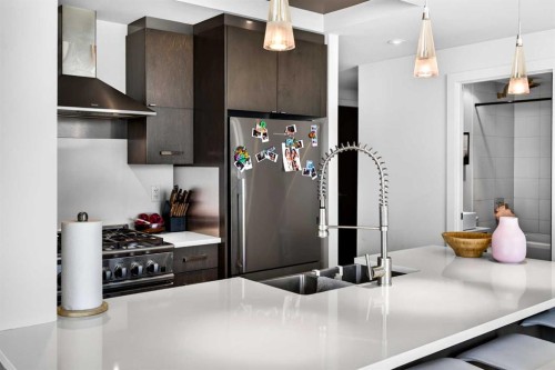 402-10 Shawnee Hill Sw, Calgary, AB - Indoor Photo Showing Kitchen With Upgraded Kitchen