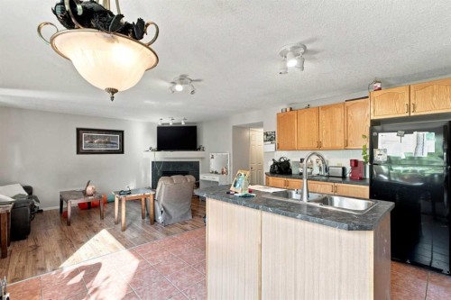 541 Citadel Meadow Bay Nw, Calgary, AB - Indoor Photo Showing Kitchen With Fireplace With Double Sink