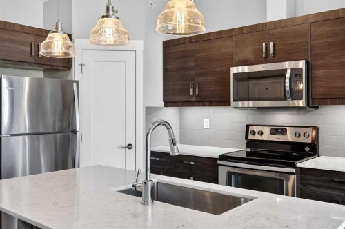 418-10 Walgrove Walk Se, Calgary, AB - Indoor Photo Showing Kitchen With Stainless Steel Kitchen With Upgraded Kitchen