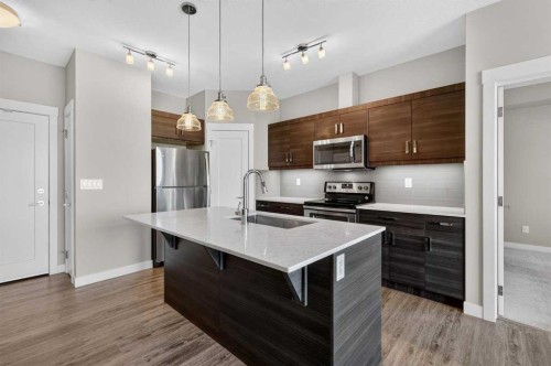 418-10 Walgrove Walk Se, Calgary, AB - Indoor Photo Showing Kitchen With Stainless Steel Kitchen With Double Sink With Upgraded Kitchen