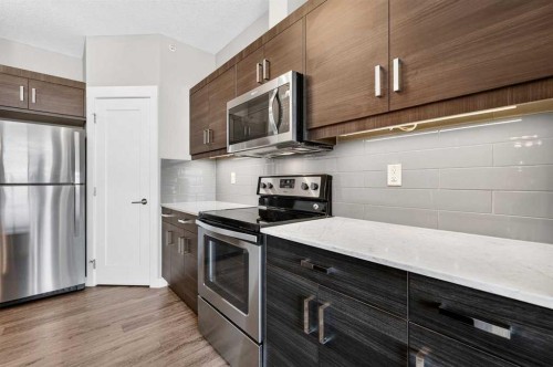 418-10 Walgrove Walk Se, Calgary, AB - Indoor Photo Showing Kitchen With Stainless Steel Kitchen With Upgraded Kitchen