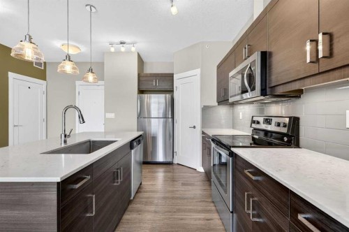 418-10 Walgrove Walk Se, Calgary, AB - Indoor Photo Showing Kitchen With Stainless Steel Kitchen With Upgraded Kitchen