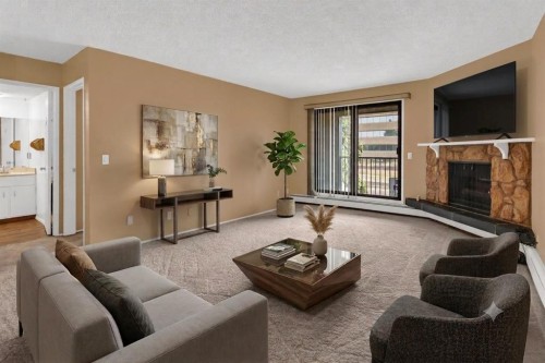 3204-4001C 49 Street Nw, Calgary, AB - Indoor Photo Showing Living Room With Fireplace
