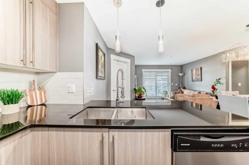 3313-11 Mahogany Row Se, Calgary, AB - Indoor Photo Showing Kitchen With Double Sink