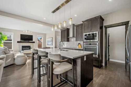 86 Legacy Green Se, Calgary, AB - Indoor Photo Showing Kitchen With Fireplace With Upgraded Kitchen