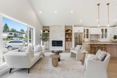 3375 Breton Close Nw, Calgary, AB - Indoor Photo Showing Living Room With Fireplace