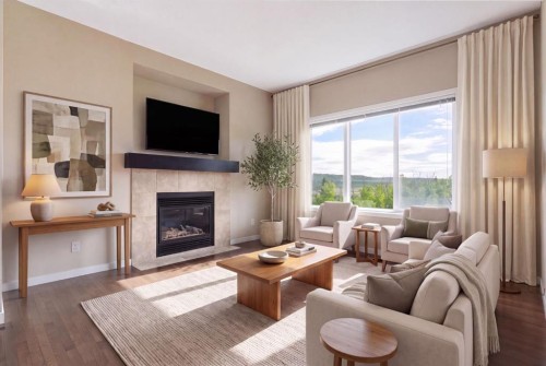 638 River Heights Crescent, Cochrane, AB - Indoor Photo Showing Living Room With Fireplace