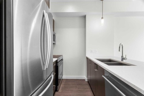 411-28 Auburn Bay Link Se, Calgary, AB - Indoor Photo Showing Kitchen With Stainless Steel Kitchen With Double Sink With Upgraded Kitchen