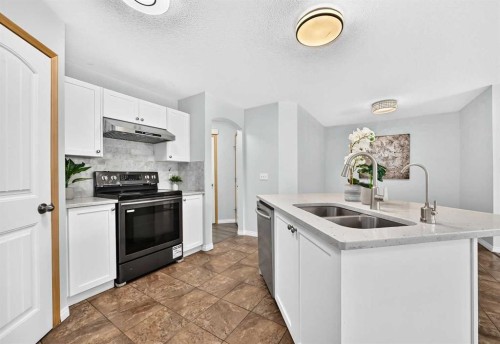 103-160 Panatella Landing Nw, Calgary, AB - Indoor Photo Showing Kitchen With Double Sink