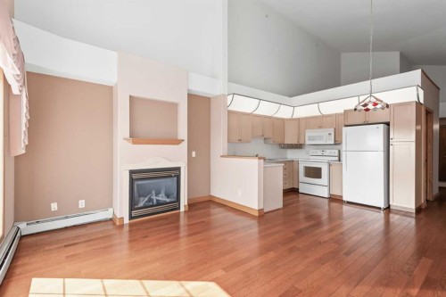 304-728 Country Hills Road Nw, Calgary, AB - Indoor Photo Showing Kitchen With Fireplace