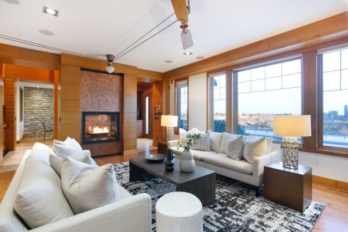 738 Crescent Road Nw, Calgary, AB - Indoor Photo Showing Living Room With Fireplace