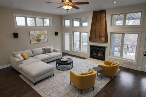 1108 Bellevue Avenue Se, Calgary, AB - Indoor Photo Showing Living Room With Fireplace