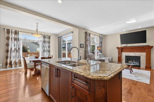 1017 Brightoncrest Common Se, Calgary, AB - Indoor Photo Showing Kitchen With Fireplace With Double Sink