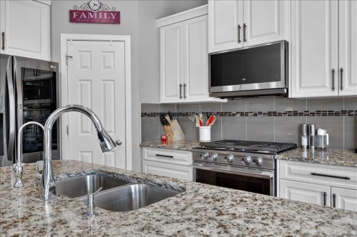 1017 Brightoncrest Common Se, Calgary, AB - Indoor Photo Showing Kitchen With Stainless Steel Kitchen With Double Sink With Upgraded Kitchen
