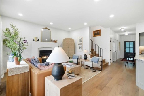 1076 Prestwick Circle Se, Calgary, AB - Indoor Photo Showing Living Room With Fireplace