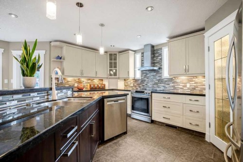 105 Lang Place, Okotoks, AB - Indoor Photo Showing Kitchen With Double Sink With Upgraded Kitchen