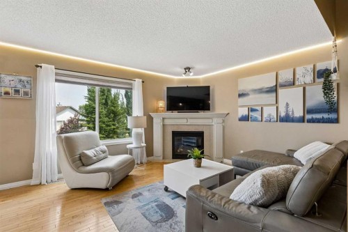 10-117 Bow Ridge Drive, Cochrane, AB - Indoor Photo Showing Living Room With Fireplace