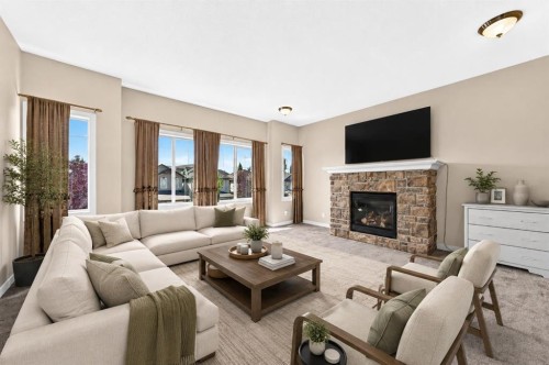 182 Cranfield Manor Se, Calgary, AB - Indoor Photo Showing Living Room With Fireplace