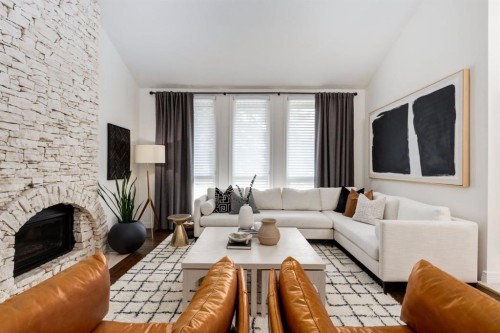 191 Canterville Drive Sw, Calgary, AB - Indoor Photo Showing Living Room With Fireplace