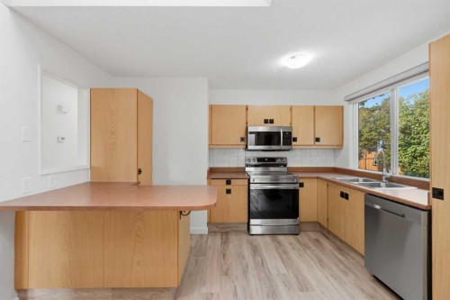 731 Queensland Drive Se, Calgary, AB - Indoor Photo Showing Kitchen With Double Sink