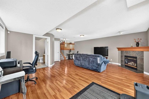 27 Erin Meadow Crescent Se, Calgary, AB - Indoor Photo Showing Living Room With Fireplace