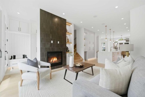 4507 17 Street Sw, Calgary, AB - Indoor Photo Showing Living Room With Fireplace