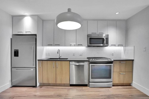 203-510 Edmonton Trail Ne, Calgary, AB - Indoor Photo Showing Kitchen With Stainless Steel Kitchen
