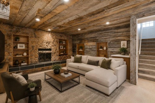 3624 Cedarille Drive Sw, Calgary, AB - Indoor Photo Showing Living Room With Fireplace