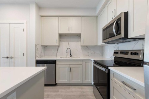 202-150 Shawnee Square Sw, Calgary, AB - Indoor Photo Showing Kitchen
