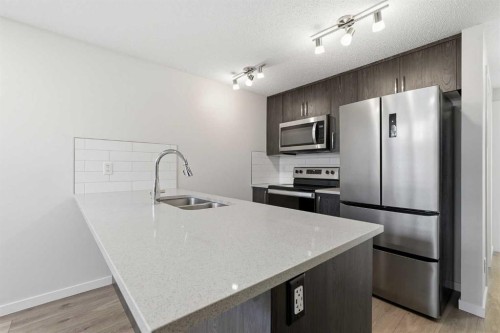 124 Cranbrook Square Se, Calgary, AB - Indoor Photo Showing Kitchen With Stainless Steel Kitchen With Double Sink With Upgraded Kitchen