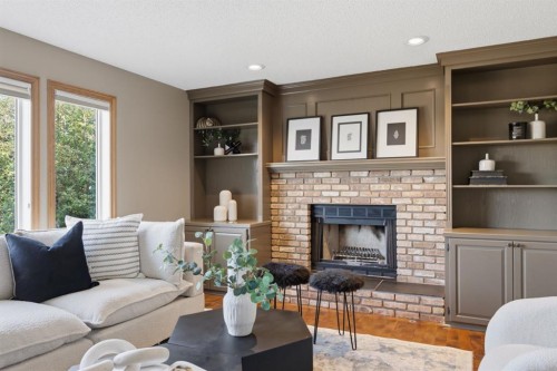 473 Hawkford Way Nw, Calgary, AB - Indoor Photo Showing Living Room With Fireplace