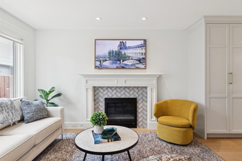 3605 2 Street Sw, Calgary, AB - Indoor Photo Showing Living Room With Fireplace