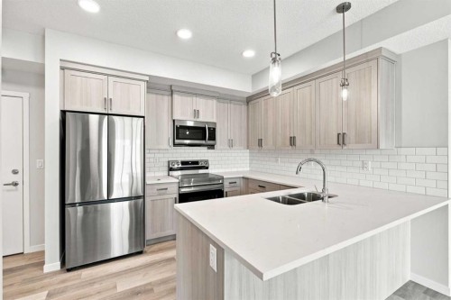 2306-33 Carringham Gate Nw, Calgary, AB - Indoor Photo Showing Kitchen With Stainless Steel Kitchen With Double Sink With Upgraded Kitchen