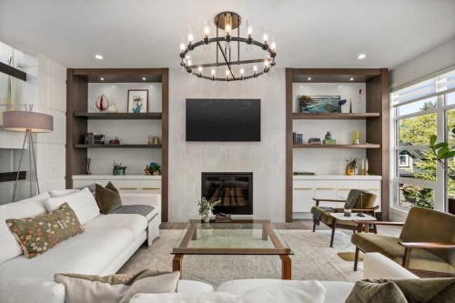 1414 Scotland Street Sw, Calgary, AB - Indoor Photo Showing Living Room With Fireplace