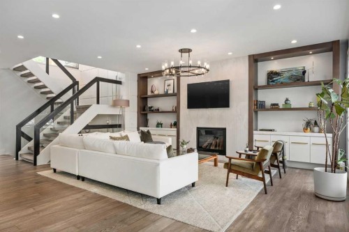 1414 Scotland Street Sw, Calgary, AB - Indoor Photo Showing Living Room With Fireplace