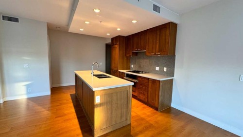 1615-222 Riverfront Avenue Sw, Calgary, AB - Indoor Photo Showing Kitchen With Double Sink