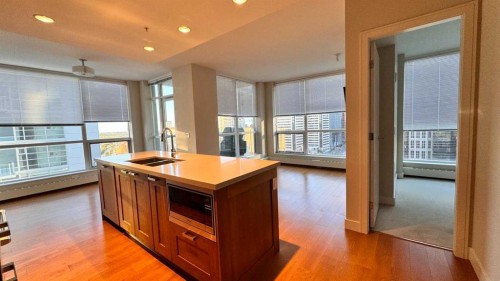 1615-222 Riverfront Avenue Sw, Calgary, AB - Indoor Photo Showing Kitchen With Double Sink