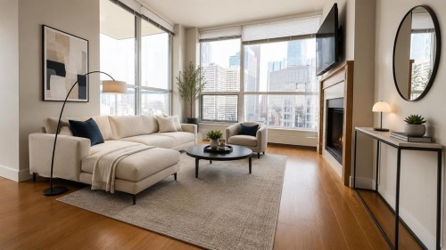 1615-222 Riverfront Avenue Sw, Calgary, AB - Indoor Photo Showing Living Room
