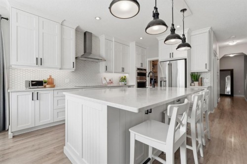 73 Morningside Circle, Airdrie, AB - Indoor Photo Showing Kitchen With Upgraded Kitchen