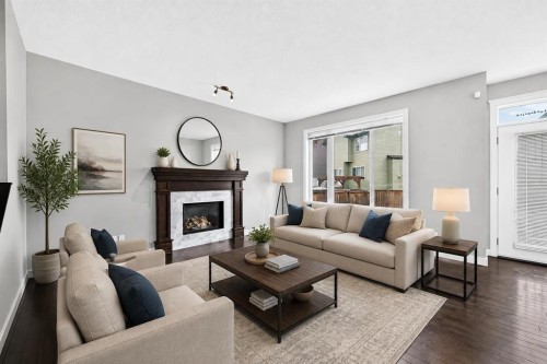 469 Skyview Shores Manor Ne, Calgary, AB - Indoor Photo Showing Living Room With Fireplace