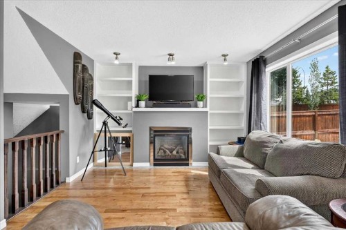 128 Cranberry Circle Se, Calgary, AB - Indoor Photo Showing Living Room With Fireplace