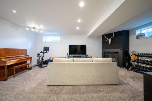 98 Chapala Grove Se, Calgary, AB - Indoor Photo Showing Basement With Fireplace