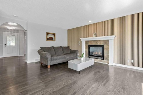 123 Cranwell Close Se, Calgary, AB - Indoor Photo Showing Living Room With Fireplace